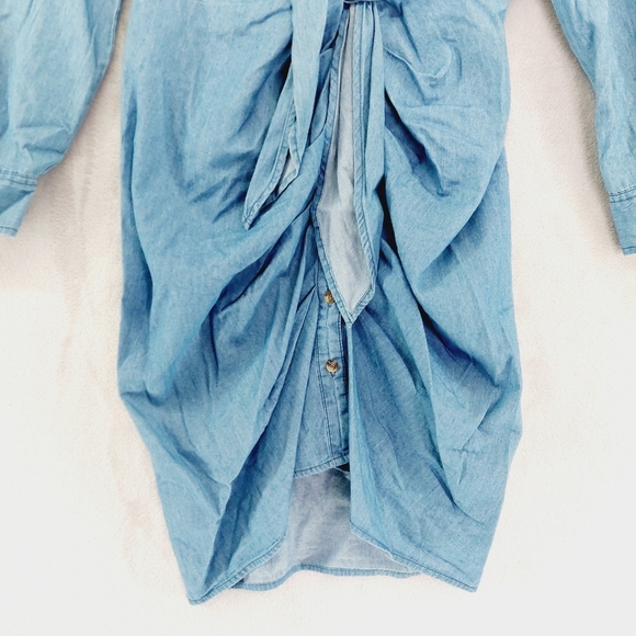 Veveret Women's Light Blue Long-Sleeve Button-Up Tie-Front Shirt Dress P6959 - Picture 2 of 8